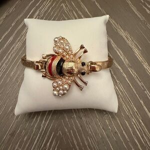 Gold Bee Fashion Bracelet with Pearl Accents